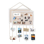 Emfogo Linen Cork Bulletin Board with Hanging Photo Clips – Wall Pin Board Organizer with Frame