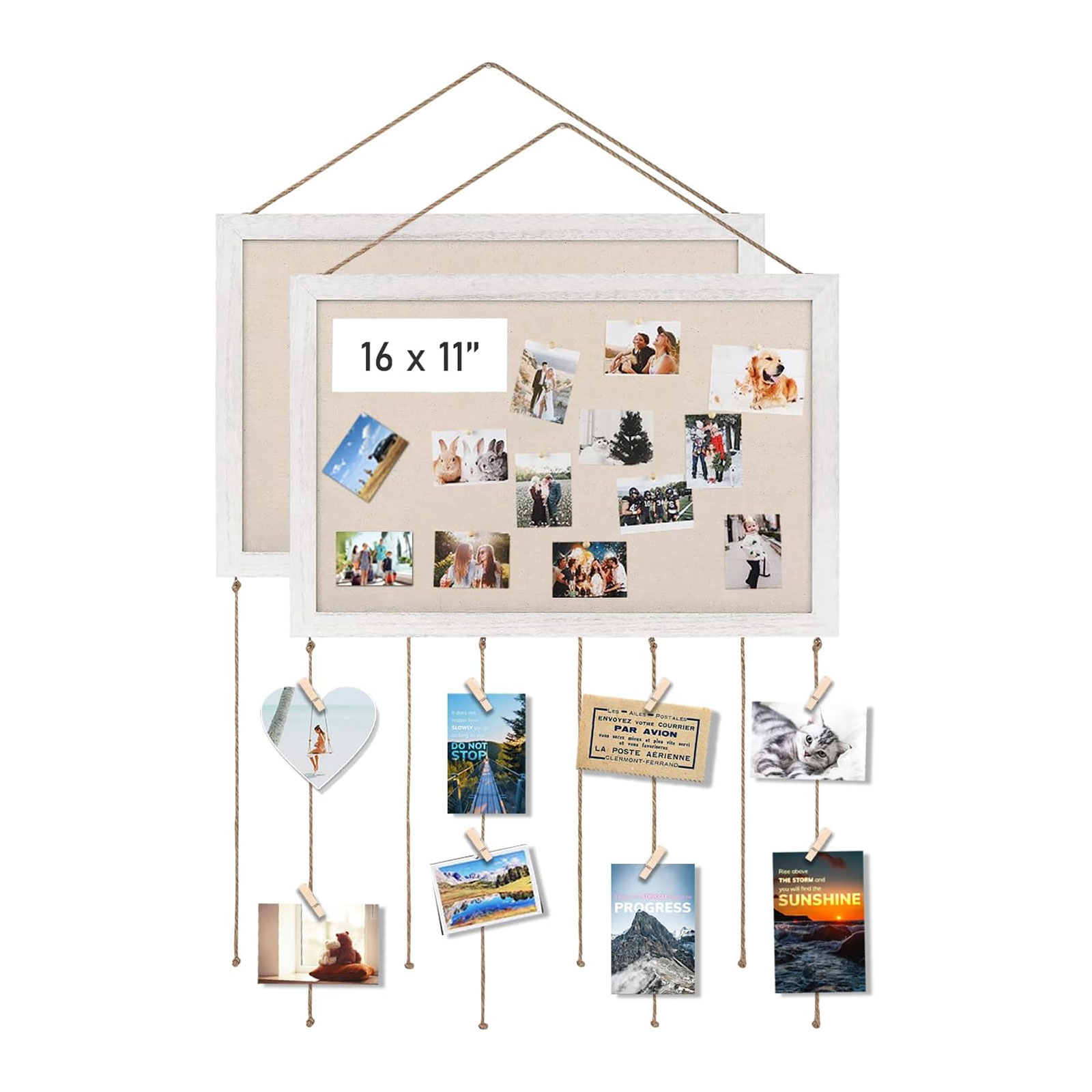 未标题-1 Emfogo Linen Cork Bulletin Board with Hanging Photo Clips – Wall Pin Board Organizer with Frame - Image 1