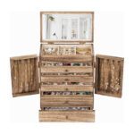 Emfogo 6-Tier Wooden Jewelry Box with Mirror, Large Rustic Jewelry Organizer for Rings, Necklaces & Watches