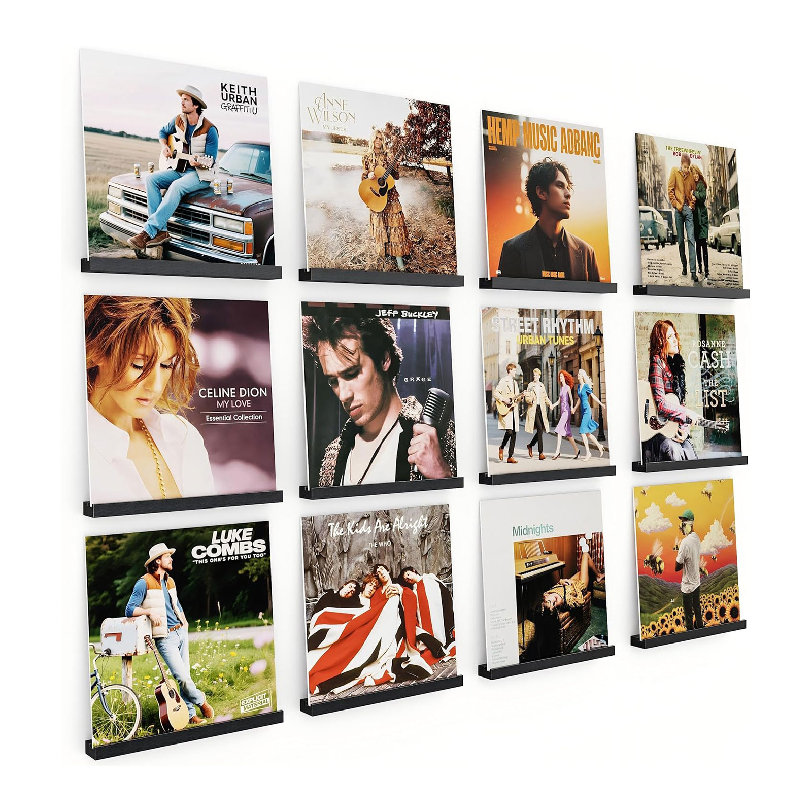未标题-1 Wall Mount Vinyl Record Shelf, 12-Pack Wood Album Storage Display Holder - Image 1