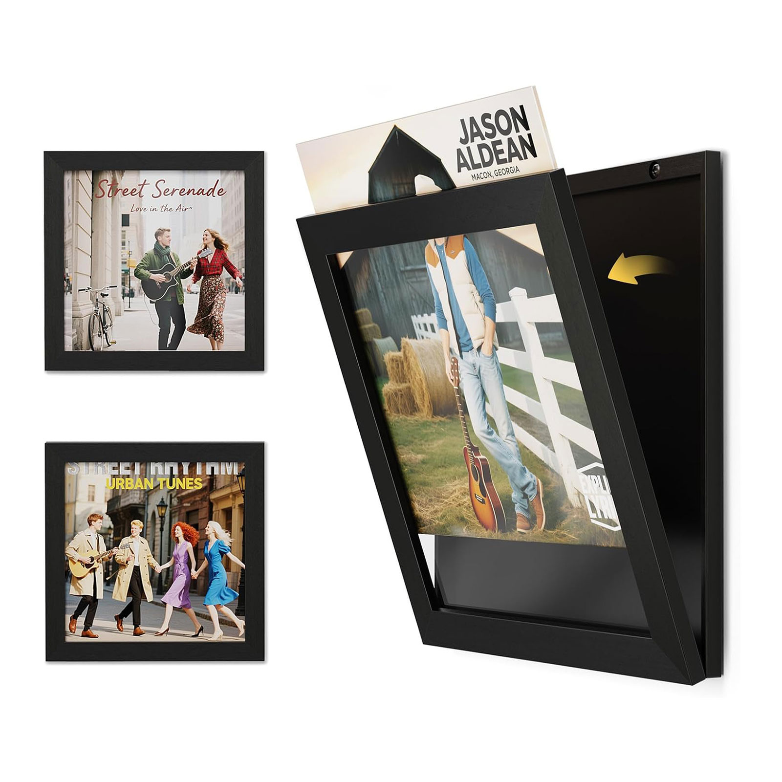 未标题-1-恢复的 Emfogo Wall Vinyl Record Display Frame, LP Album Cover Frame (2 Pack, Black) - Image 1