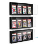 Emfogo Wall Mount Wooden Trading Card Display Frame, Clear View Graded Sports Card Display Case for Collection