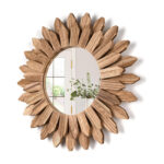 Rustic Boho Sunburst Wood Wall Mirror