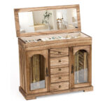 Rustic Wooden Jewelry Box with Mirror, 5-Layer Jewelry Organizer for Necklaces, Earrings & Rings