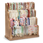 Emfogo 4-Tier Bracelet Holder, Rustic Wood Jewelry Organizer for Bracelets, Watches & Scrunchies