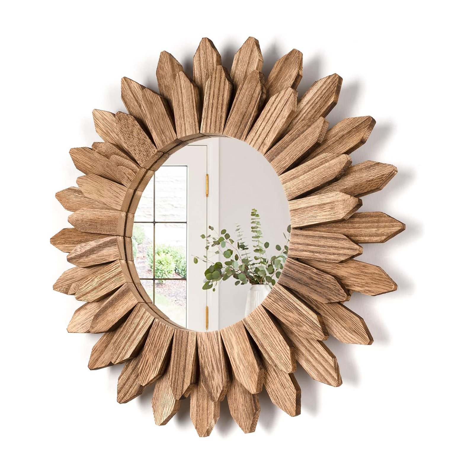 未标题-2 Rustic Boho Sunburst Wood Wall Mirror - Image 1