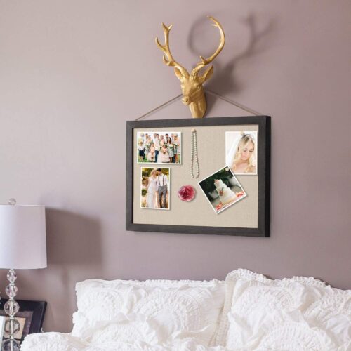 Emfogo 2-Pack Cork Board with Linen 16x11 inch Bulletin Board Wall Decor Hanging Pin Wood Framed Display Bulletin Cork Picture Board Light for Room School Office Bedroom