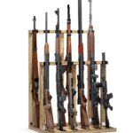 Emfogo Indoor Gun Racks, Wooden Free Standing Heavy Duty Shotgun Display Rack, Rifle Stand Organizer, 12 Rifles Storage Holder Wood Gun Rack