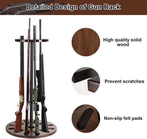 Emfogo Heavy Solid Wood Rifle & Shotgun Holder, Up to 12 Gun Capacity Display Storage with Soft Padding, Indoor Gun Racks