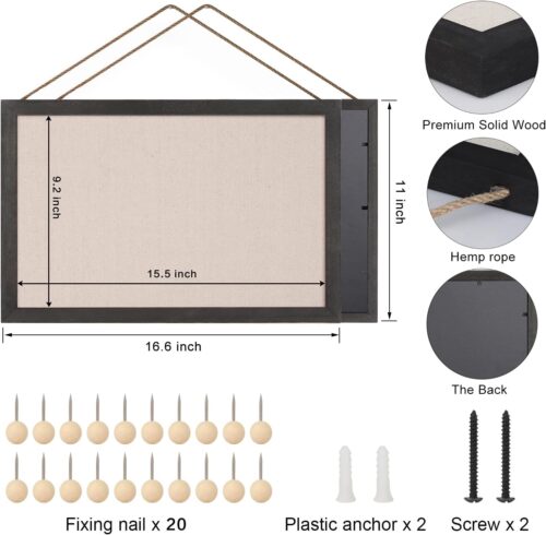 Emfogo 2-Pack Cork Board with Linen 16x11 inch Bulletin Board Wall Decor Hanging Pin Wood Framed Display Bulletin Cork Picture Board Light for Room School Office Bedroom