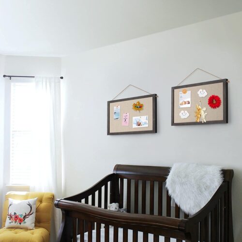Emfogo 2-Pack Cork Board with Linen 16x11 inch Bulletin Board Wall Decor Hanging Pin Wood Framed Display Bulletin Cork Picture Board Light for Room School Office Bedroom