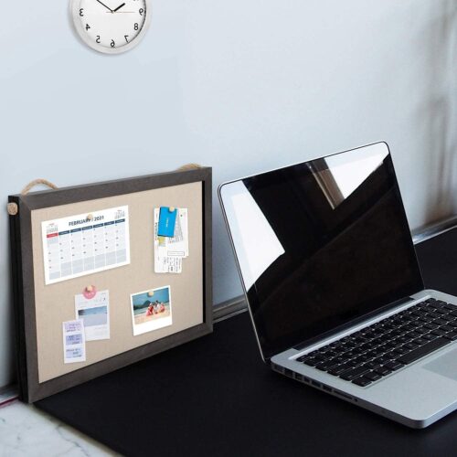 Emfogo 2-Pack Cork Board with Linen 16x11 inch Bulletin Board Wall Decor Hanging Pin Wood Framed Display Bulletin Cork Picture Board Light for Room School Office Bedroom