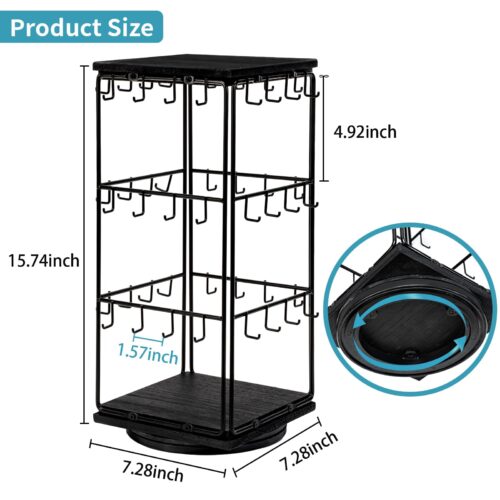 Emfogo Rotating Earring Display Stand, Wooden Jewelry Organizer - Black, 1pcs Rotating Size