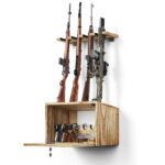 Emfogo Gun Rack Wall Mount, Wooden Rifle Racks with Gun Rack for Wall, Gun Display Racks for Indoor Firearms Storage, Holds up to 4 Long Guns and 6 Handguns, Gifts for Husband, Dad