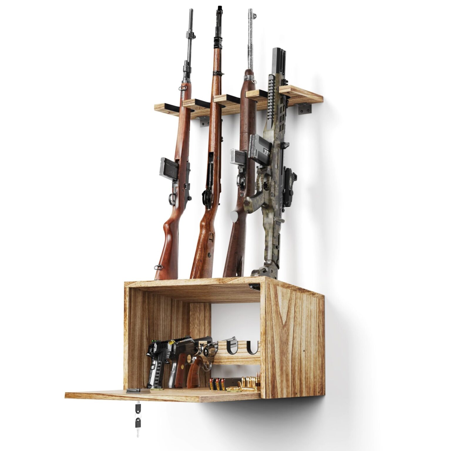 Emfogo Gun Rack Wall Mount, Wooden Rifle Racks with Gun Rack for Wall, Gun Display Racks for Indoor Firearms Storage, Holds up to 4 Long Guns and 6 Handguns, Gifts for Husband, Dad