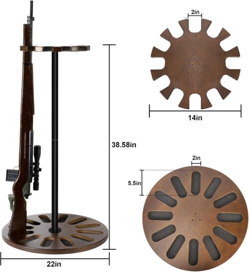 Emfogo Rotating Wooden Gun Rack, 12-Gun Rifle Storage Stand - Brown