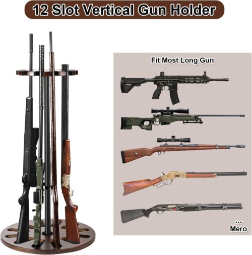 Emfogo Heavy Solid Wood Rifle & Shotgun Holder, Up to 12 Gun Capacity Display Storage with Soft Padding, Indoor Gun Racks