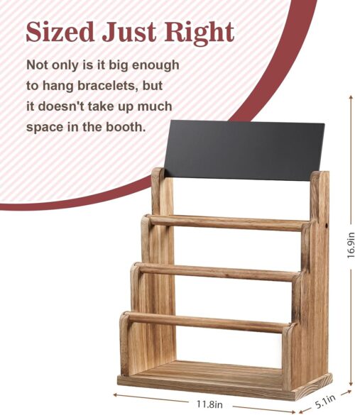Emfogo Bracelet Holder with Advertising Board, 3 Tier Bracelet Organizer Stand Storage for Bracelets Bangles Watch Scrunchies, Rustic Wood Jewelry Display for Vendors, Craft Shows