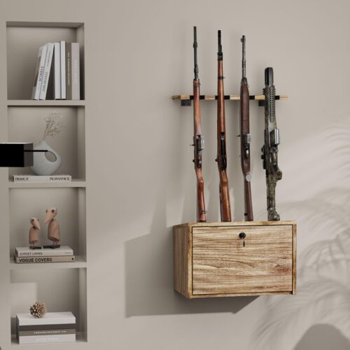 Emfogo Gun Rack Wall Mount, Wooden Rifle Racks with Gun Rack for Wall, Gun Display Racks for Indoor Firearms Storage, Holds up to 4 Long Guns and 6 Handguns, Gifts for Husband, Dad