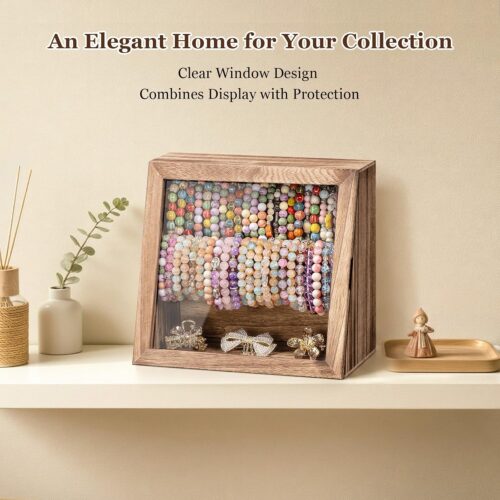 Emfogo Bracelet Holder Display Box with Clear Viewing Window, Rustic Brown