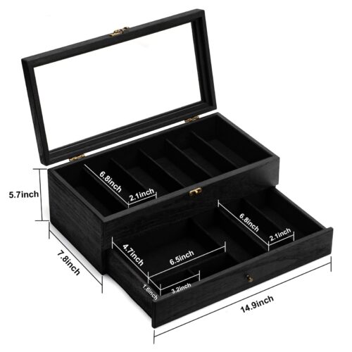 Emfogo Wooden Pocket Knife Display Case, Collector Storage Box for Men - Black, 2 Layer