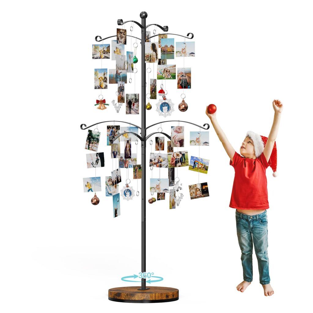 Emfogo 5FT Family Tree,Party Photo Display Tree, Picture Holder Stand,90 Clips Holder for 4x6, 5x7 Picture Polaroid Frames Hanging & Card Tree Holders