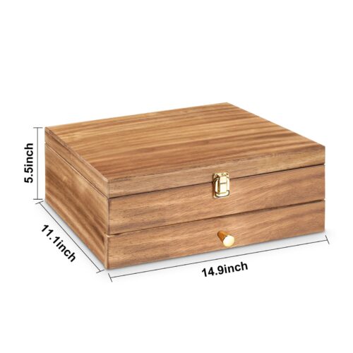 Emfogo Wooden Silverware Storage Box, Flatware Organizer for Utensils - 2 Layer Carbonized Black
