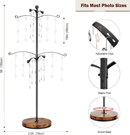Emfogo 5FT Family Tree,Party Photo Display Tree, Picture Holder Stand,90 Clips Holder for 4x6, 5x7 Picture Polaroid Frames Hanging & Card Tree Holders