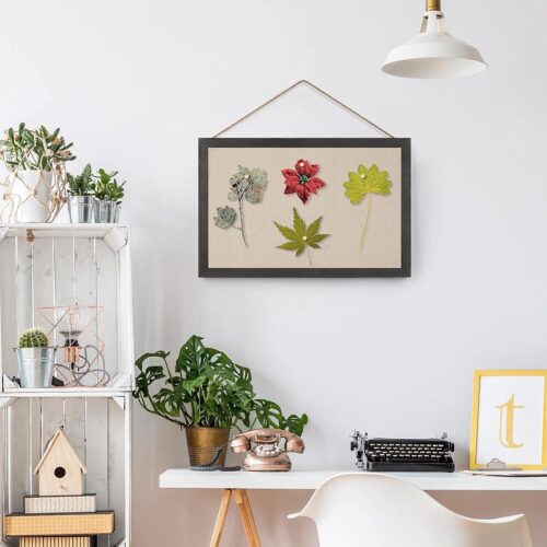 Emfogo 2-Pack Cork Board with Linen 16x11 inch Bulletin Board Wall Decor Hanging Pin Wood Framed Display Bulletin Cork Picture Board Light for Room School Office Bedroom