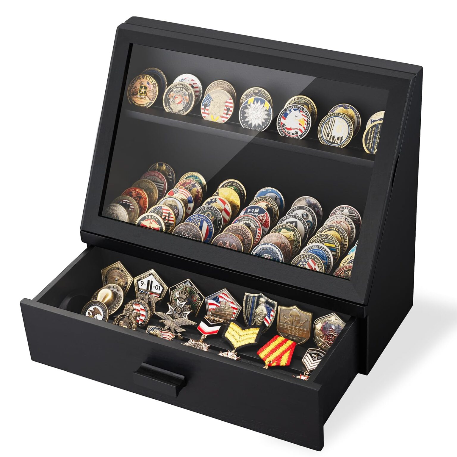 Emfogo Wooden Challenge Coin Display Stand, Collectible Coin Organizer - Black