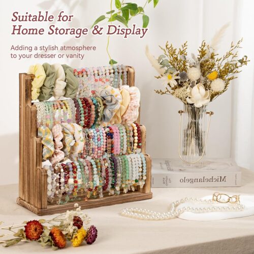 Emfogo Bracelet Holder, 4 Tier Bracelet Organizer Storage for Bracelets Bangles Watch Scrunchies, Rustic Wood Jewelry Organizer Display for Home, Vendors, Craft Shows and Store