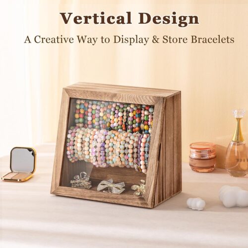 Emfogo Bracelet Holder Display Box with Clear Viewing Window, Rustic Brown