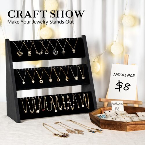 Emfogo Wooden Necklace Display Stand, Multi-Tier Jewelry Organizer - Black And Black, 1 Pack