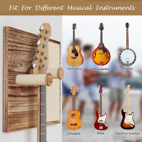 Emfogo 2 Pack Guitar Wall Mount with Memo Board - Wooden Guitar Hanger for Acoustic, Electric Guitars & Ukuleles, Display Photos & Concert Tickets, Rustic Music Wall Decor