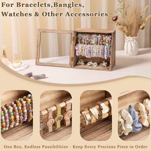Emfogo Bracelet Holder Display Box with Clear Viewing Window, Rustic Brown