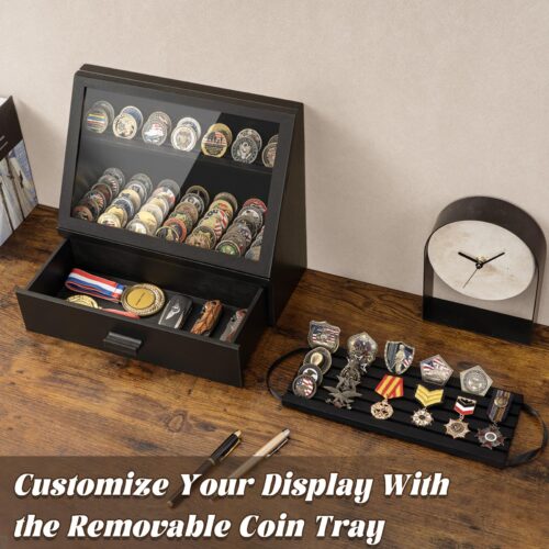 Emfogo Wooden Challenge Coin Display Stand, Collectible Coin Organizer - Black