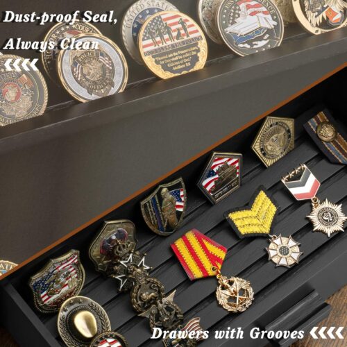Emfogo Wooden Challenge Coin Display Stand, Collectible Coin Organizer - Black