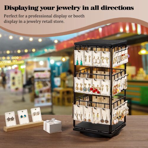 Emfogo Rotating Earring Display Stand, Wooden Jewelry Organizer - Black, 1pcs Rotating Size