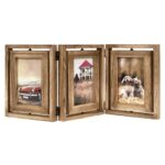 Emfogo 4x6 Picture Frame Rustic Wood Hinged Folding Triple Picture Frames Collage, Double-Sided Display Rotatable High Definition Glass Photo Frame for Home TableTop
