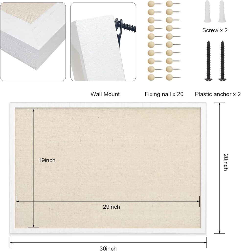 Emfogo 30''x20'' Inch Linen Cork Bulletin Board with Frame, Decorative Pin Board for Office Home and School Wall Decor