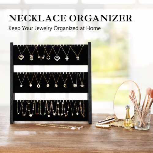 Emfogo Wooden Necklace Display Stand, Multi-Tier Jewelry Organizer - Black And Black, 1 Pack
