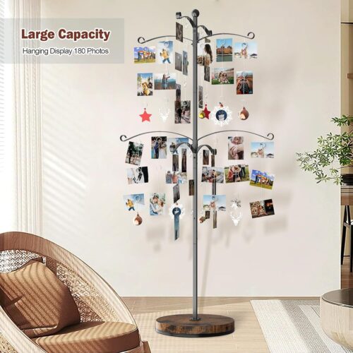 Emfogo 5FT Family Tree,Party Photo Display Tree, Picture Holder Stand,90 Clips Holder for 4x6, 5x7 Picture Polaroid Frames Hanging & Card Tree Holders