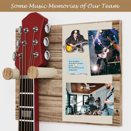 Emfogo 2 Pack Guitar Wall Mount with Memo Board - Wooden Guitar Hanger for Acoustic, Electric Guitars & Ukuleles, Display Photos & Concert Tickets, Rustic Music Wall Decor