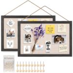 Emfogo 2-Pack Cork Board with Linen 16x11 inch Bulletin Board Wall Decor Hanging Pin Wood Framed Display Bulletin Cork Picture Board Light for Room School Office Bedroom