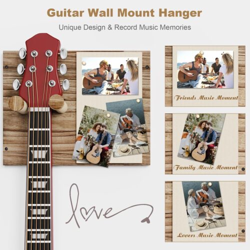 Emfogo 2 Pack Guitar Wall Mount with Memo Board - Wooden Guitar Hanger for Acoustic, Electric Guitars & Ukuleles, Display Photos & Concert Tickets, Rustic Music Wall Decor