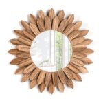 Emfogo Wall Mirror 12 inch Rustic Wood Sunburst Boho Mirror Wall Decor Home Decor for Bedroom Living Room Entryway Farmhouse