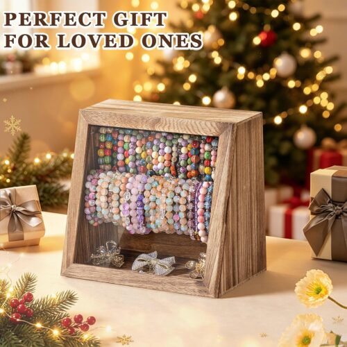 Emfogo Bracelet Holder Display Box with Clear Viewing Window, Rustic Brown