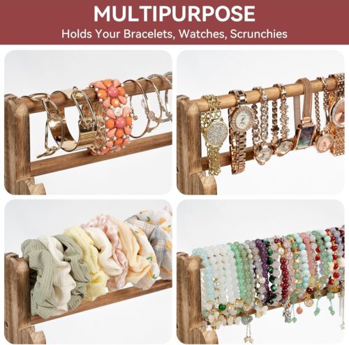Emfogo Bracelet Holder, 4 Tier Bracelet Organizer Storage for Bracelets Bangles Watch Scrunchies, Rustic Wood Jewelry Organizer Display for Home, Vendors, Craft Shows and Store