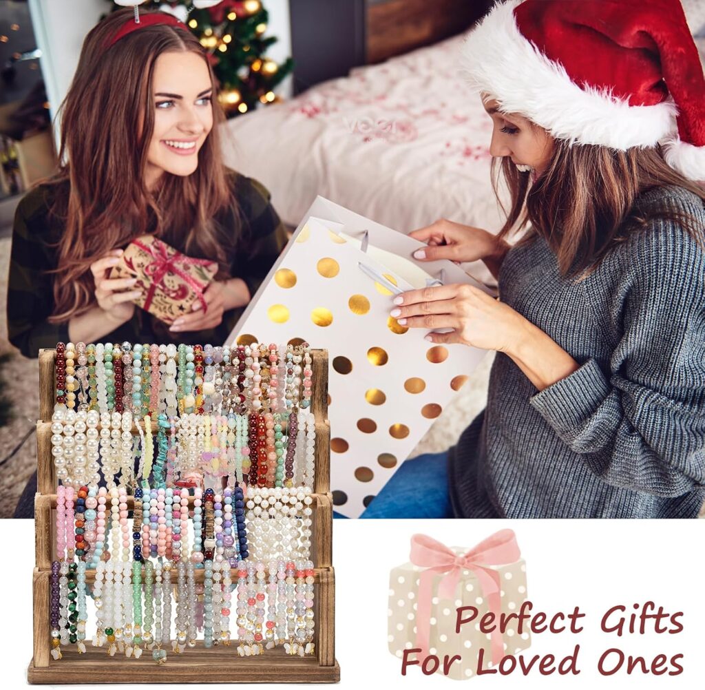 Emfogo Bracelet Holder, 4 Tier Bracelet Organizer Storage for Bracelets Bangles Watch Scrunchies, Rustic Wood Jewelry Organizer Display for Home, Vendors, Craft Shows and Store