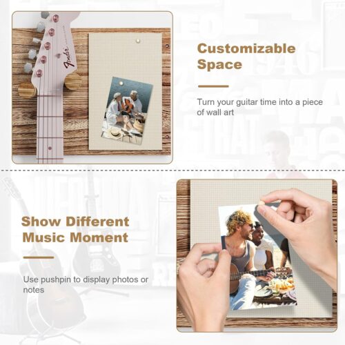 Emfogo 2 Pack Guitar Wall Mount with Memo Board - Wooden Guitar Hanger for Acoustic, Electric Guitars & Ukuleles, Display Photos & Concert Tickets, Rustic Music Wall Decor